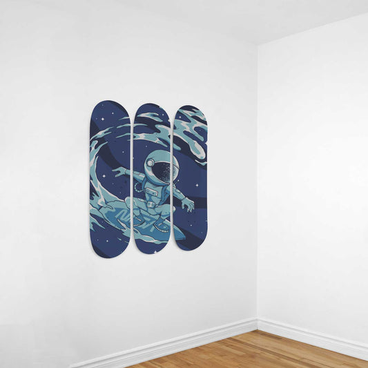 Space Surfer 3-Deck Skateboard Wall Art: Cosmic Vibes