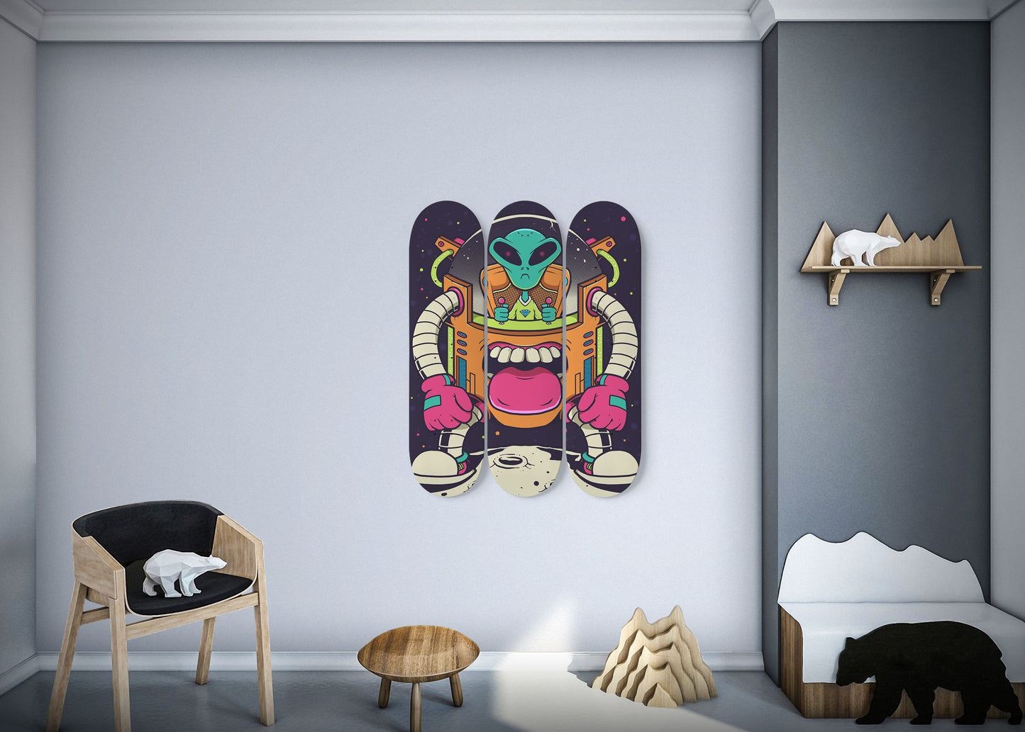 Space Warrior 3-Deck Skateboard Wall Art: Galactic Design