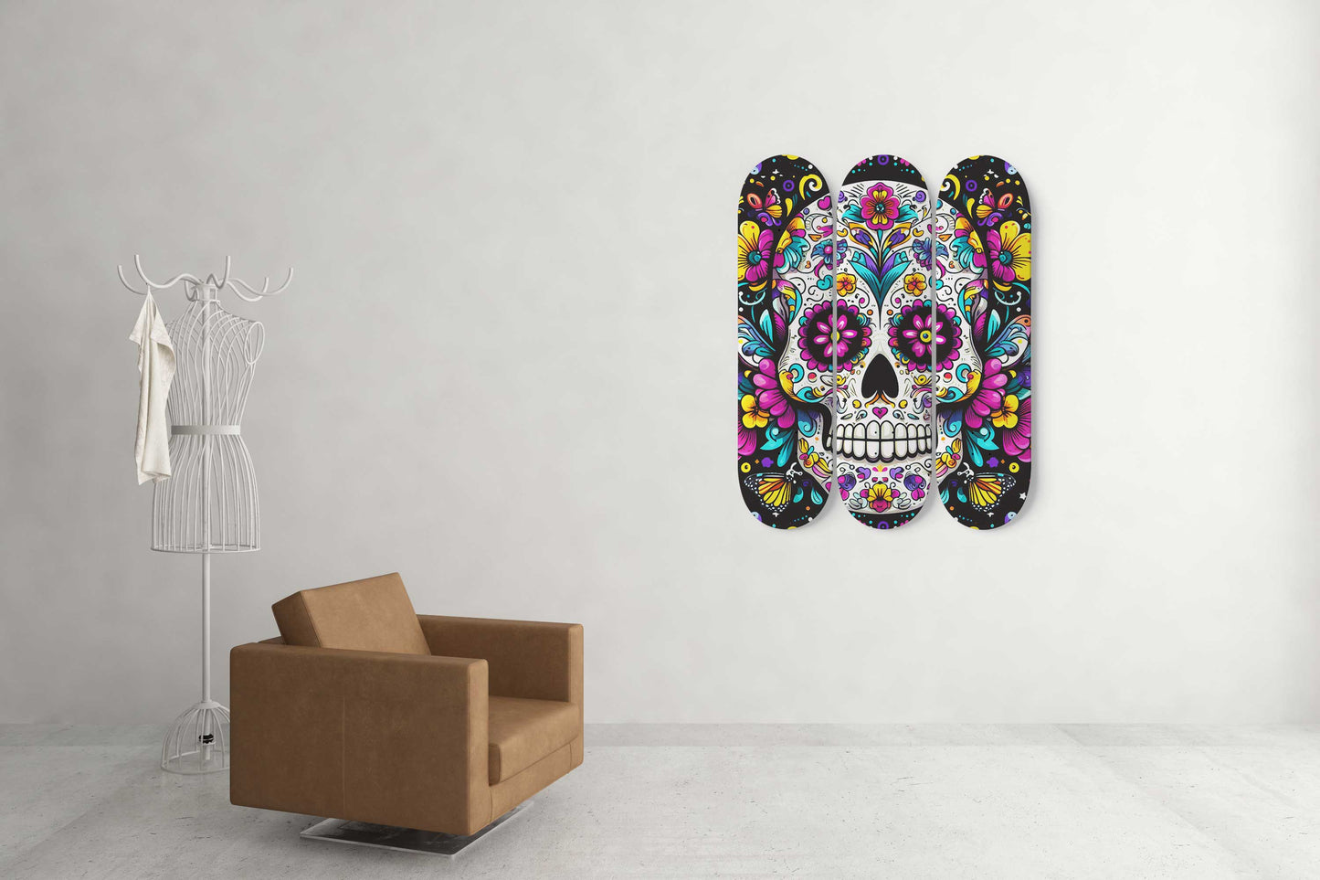 Sugar Skull #2.0 3-Deck Skateboard Wall Art: Dia de los Muertos Delight