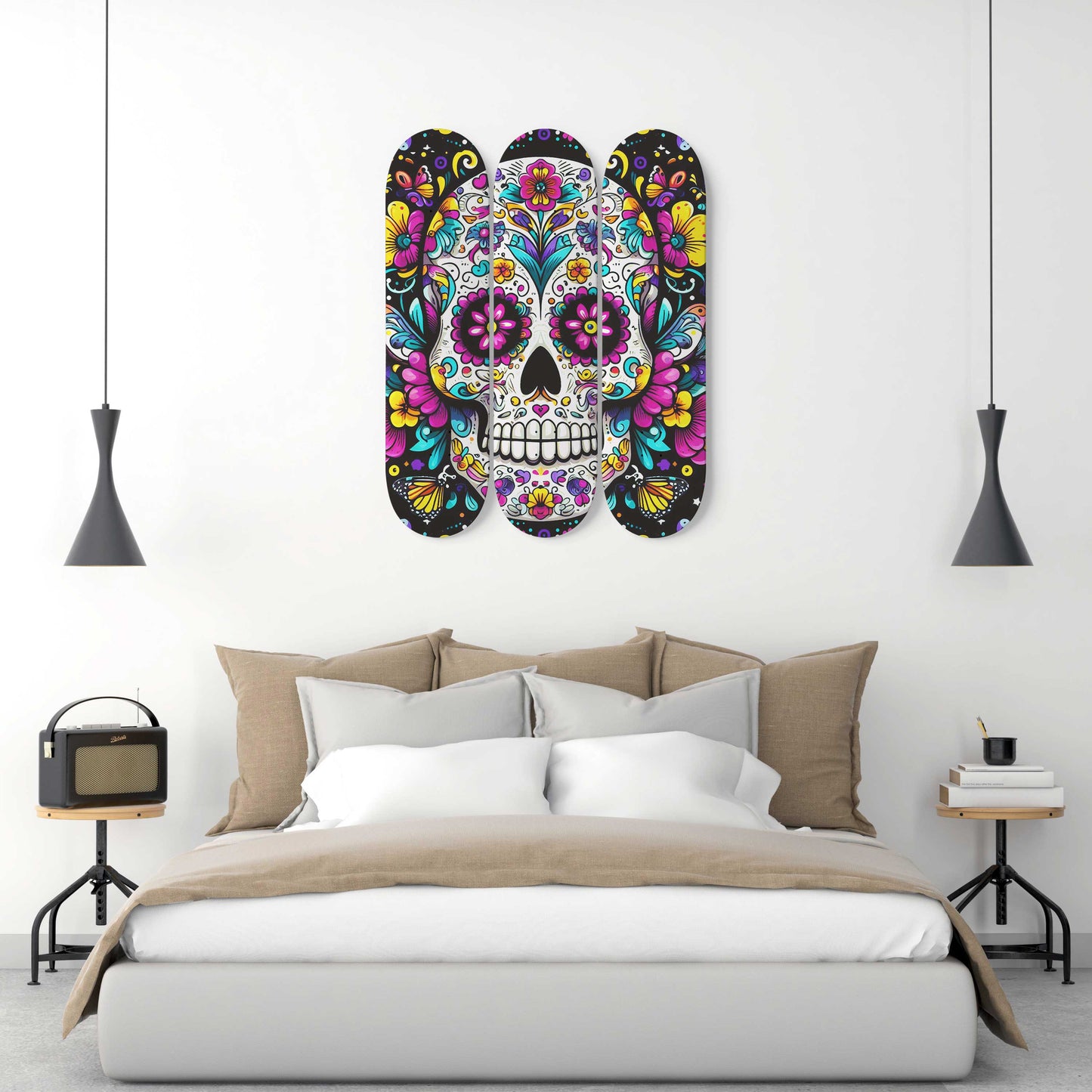 Sugar Skull #2.0 3-Deck Skateboard Wall Art: Dia de los Muertos Delight
