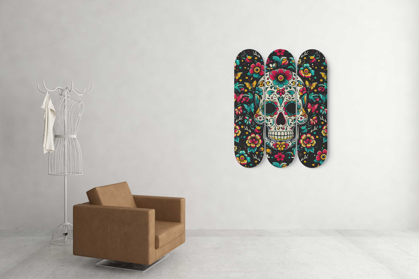Sugar Skull #3.0 3-Deck Skateboard Wall Art: Dia de los Muertos Delight