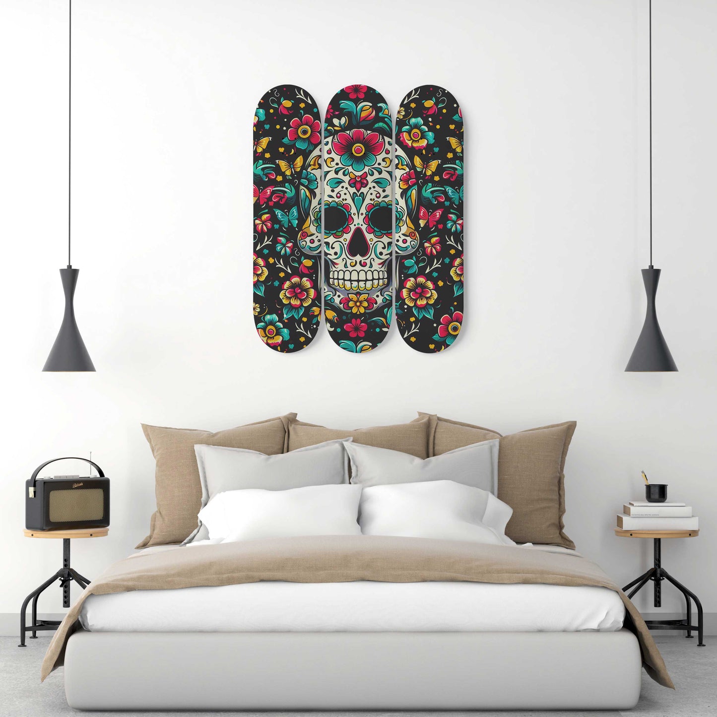 Sugar Skull #3.0 3-Deck Skateboard Wall Art: Dia de los Muertos Delight