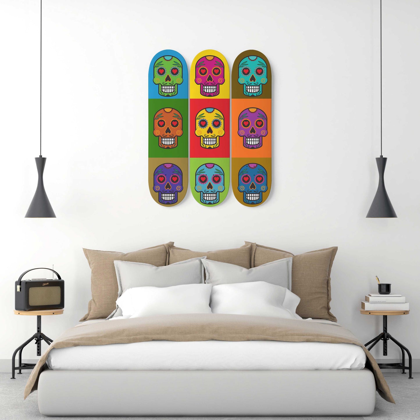 Sugar Skull #4.0 3-Deck Skateboard Wall Art: Dia de los Muertos Delight