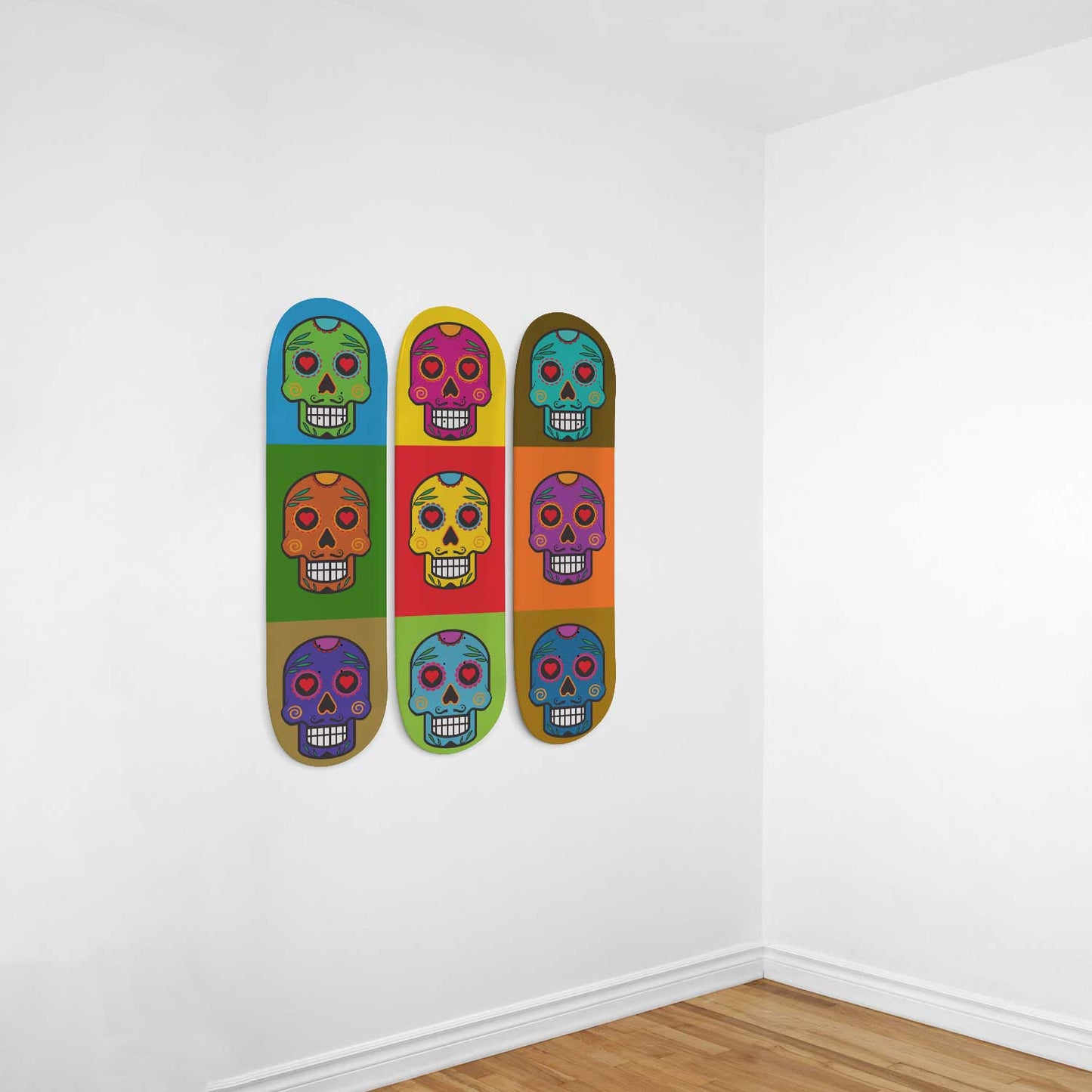 Sugar Skull #4.0 3-Deck Skateboard Wall Art: Dia de los Muertos Delight