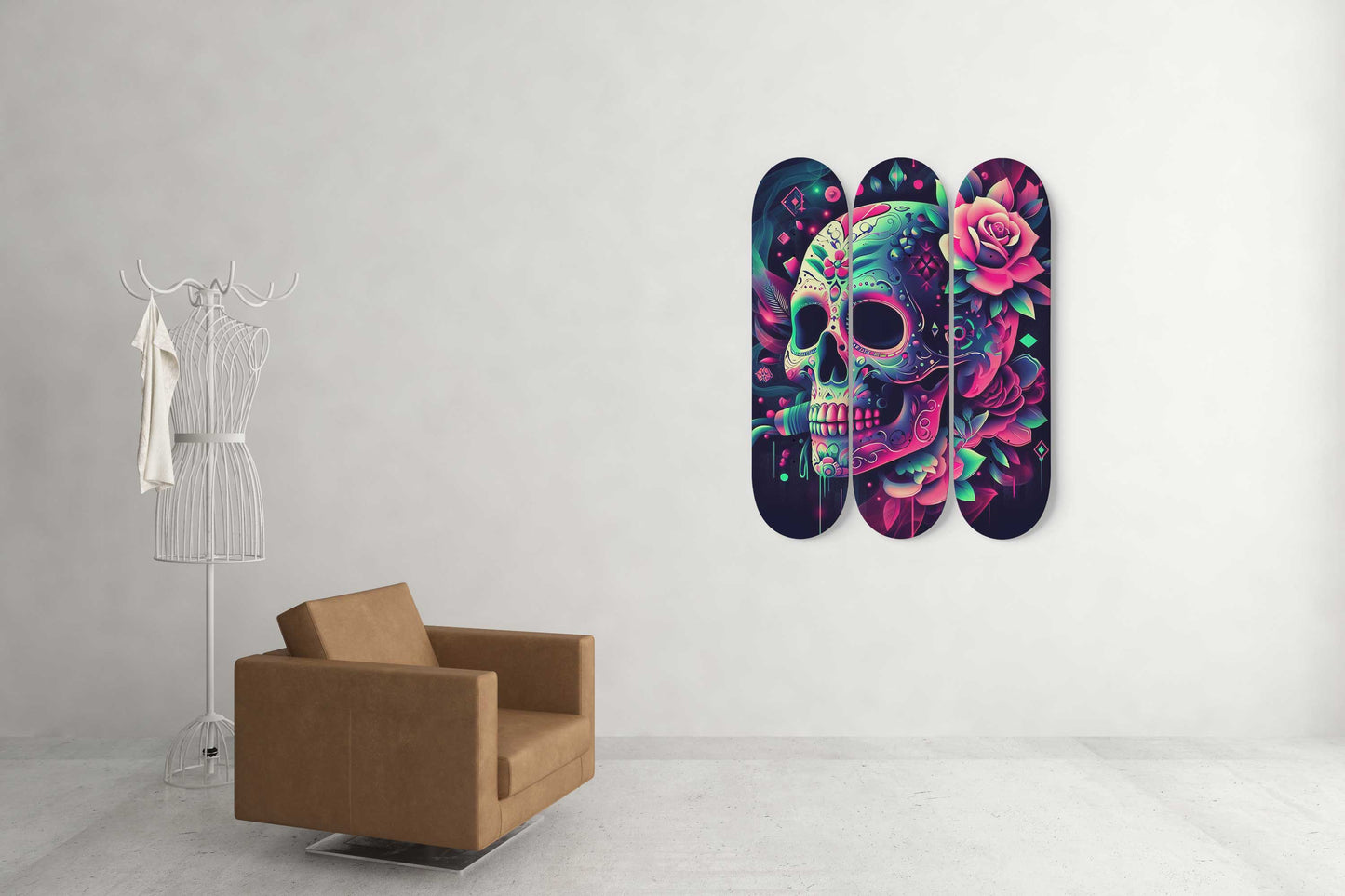 Sugar Skull #5.0 3-Deck Skateboard Wall Art: Dia de los Muertos Delight