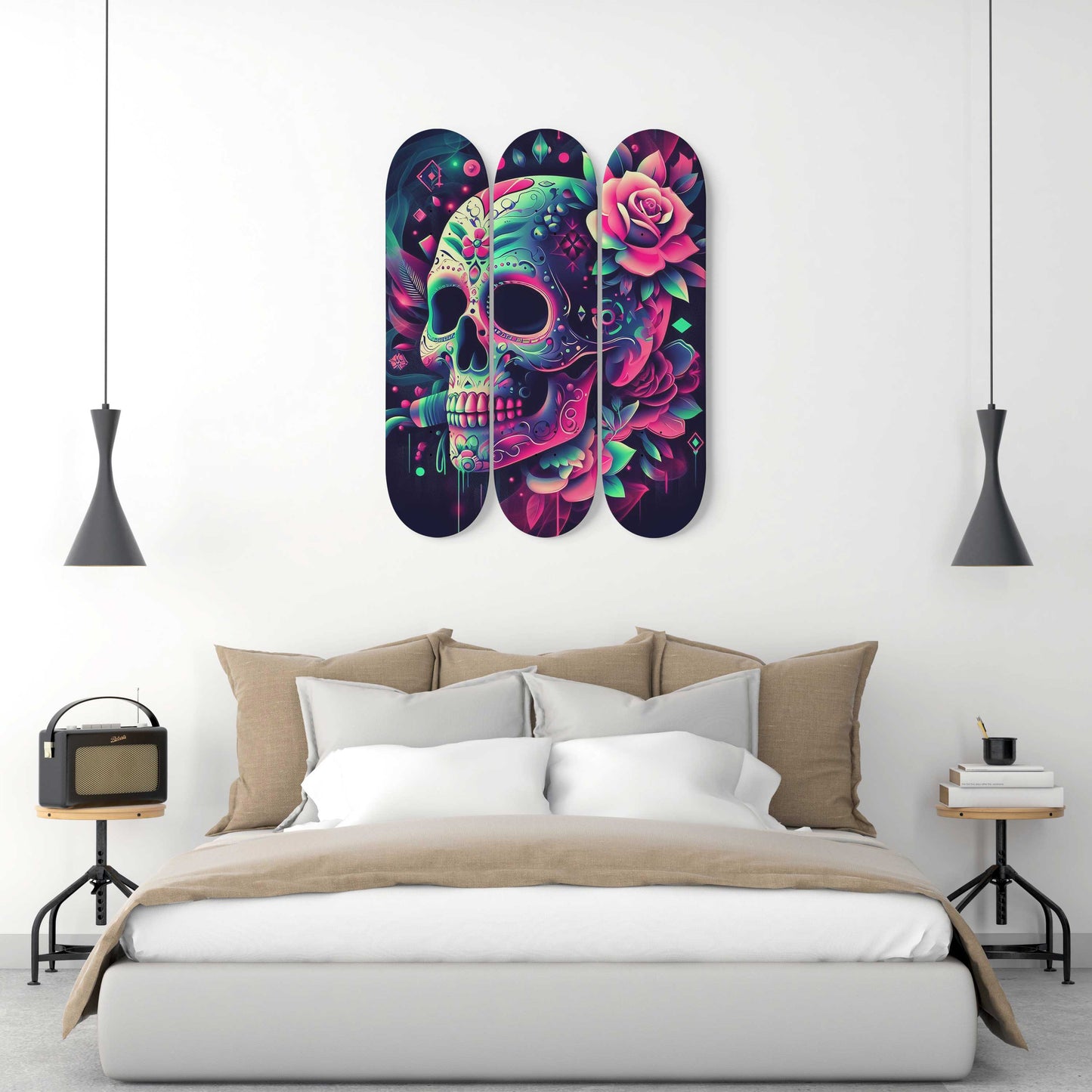 Sugar Skull #5.0 3-Deck Skateboard Wall Art: Dia de los Muertos Delight