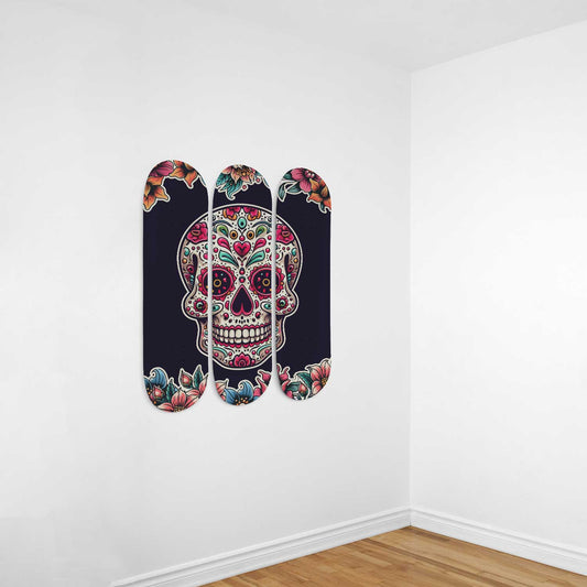 Sugar Skull #6.0 3-Deck Skateboard Wall Art: Dia de los Muertos Delight