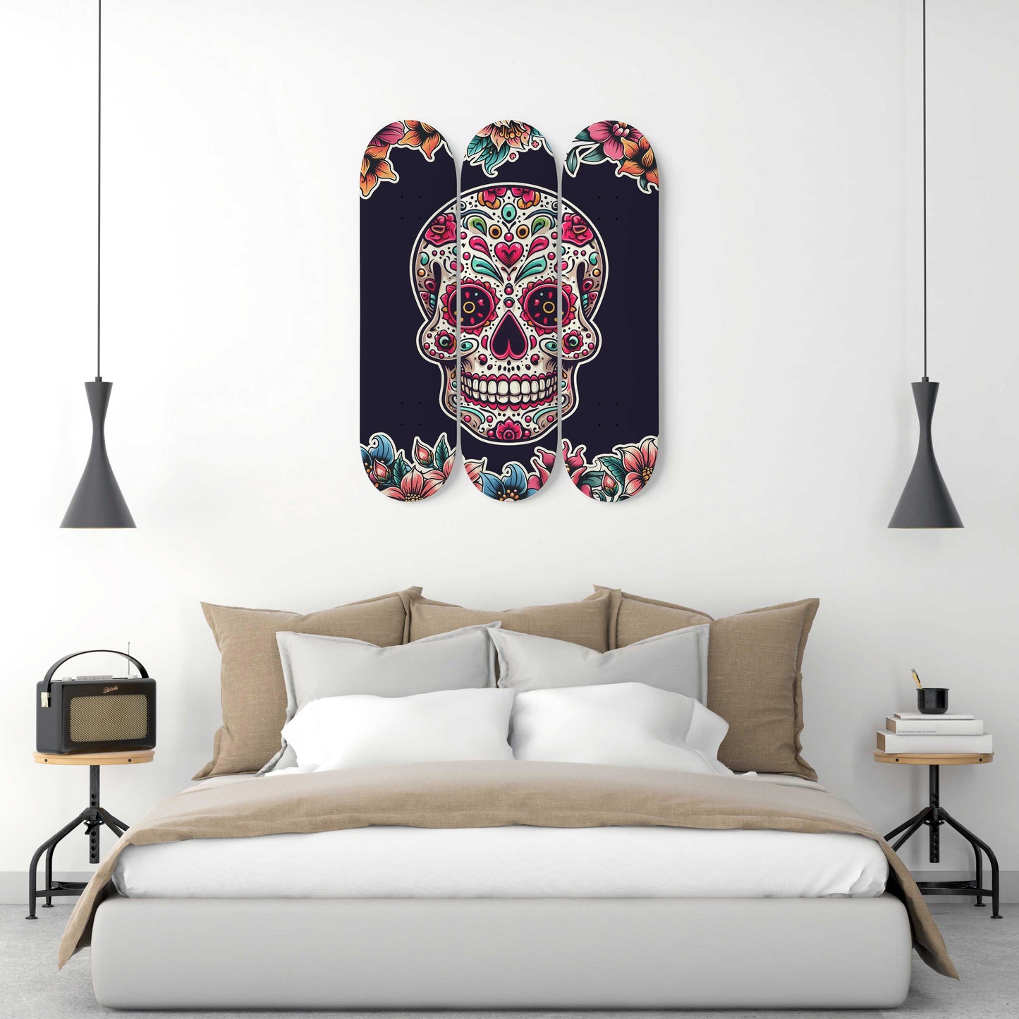 Sugar Skull #6.0 3-Deck Skateboard Wall Art: Dia de los Muertos Delight