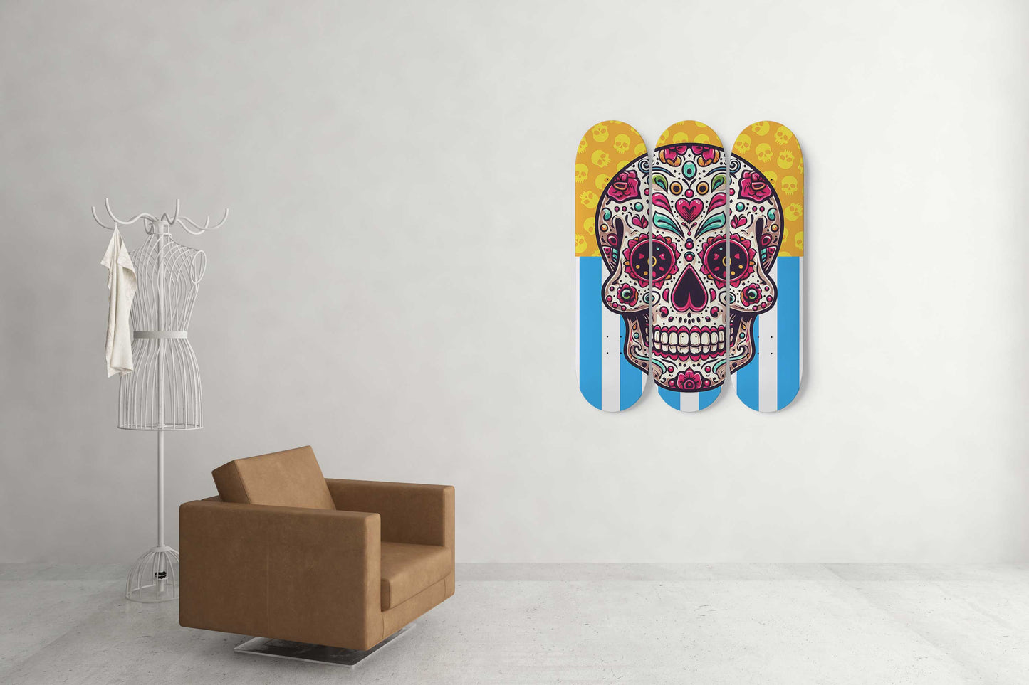 Sugar Skull #10.0 3-Deck Skateboard Wall Art: Dia de los Muertos Delight