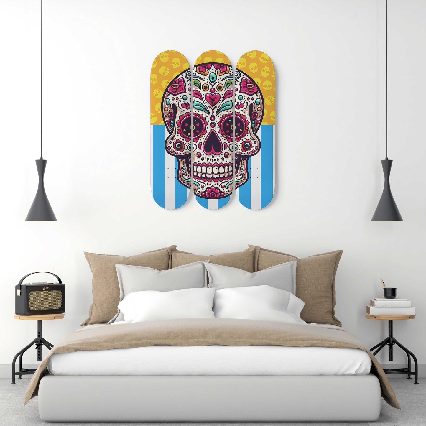 Sugar Skull #10.0 3-Deck Skateboard Wall Art: Dia de los Muertos Delight