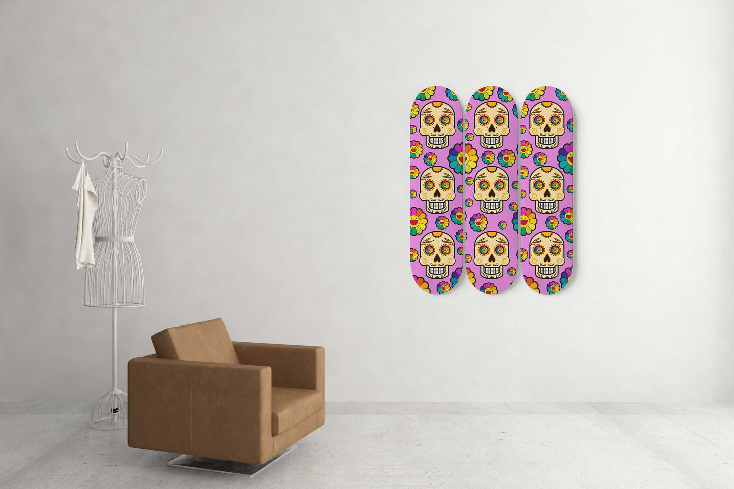 Sugar Skull #11.0 3-Deck Skateboard Wall Art: Dia de los Muertos Delight