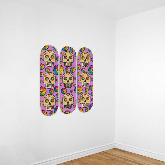 Sugar Skull #12.0 3-Deck Skateboard Wall Art: Dia de los Muertos Delight
