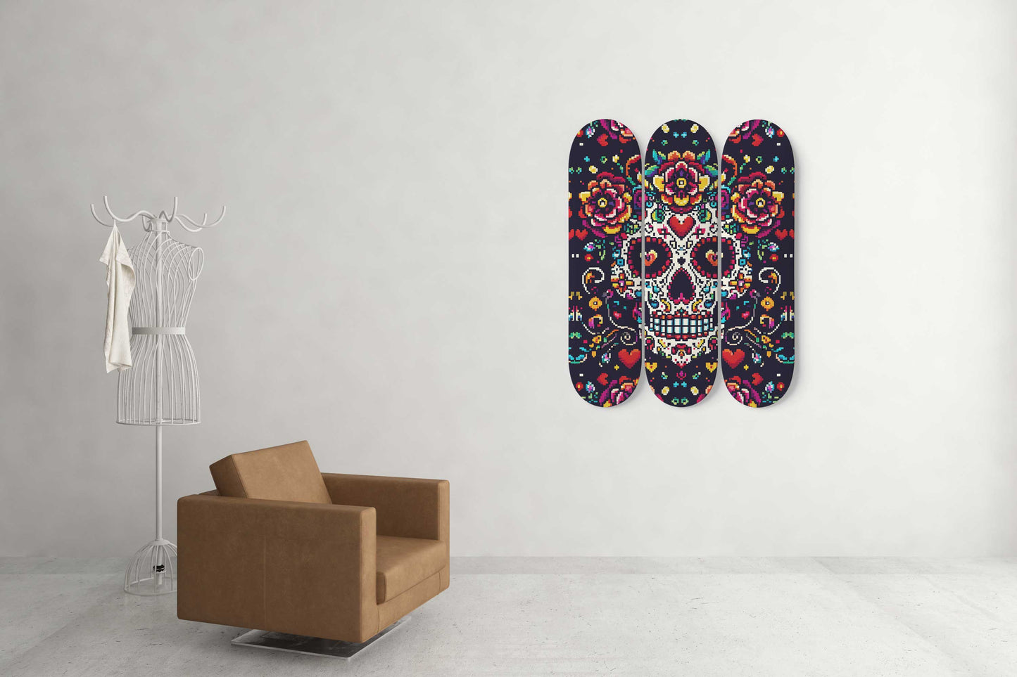 Sugar Skull #8.0 3-Deck Skateboard Wall Art: Dia de los Muertos Delight