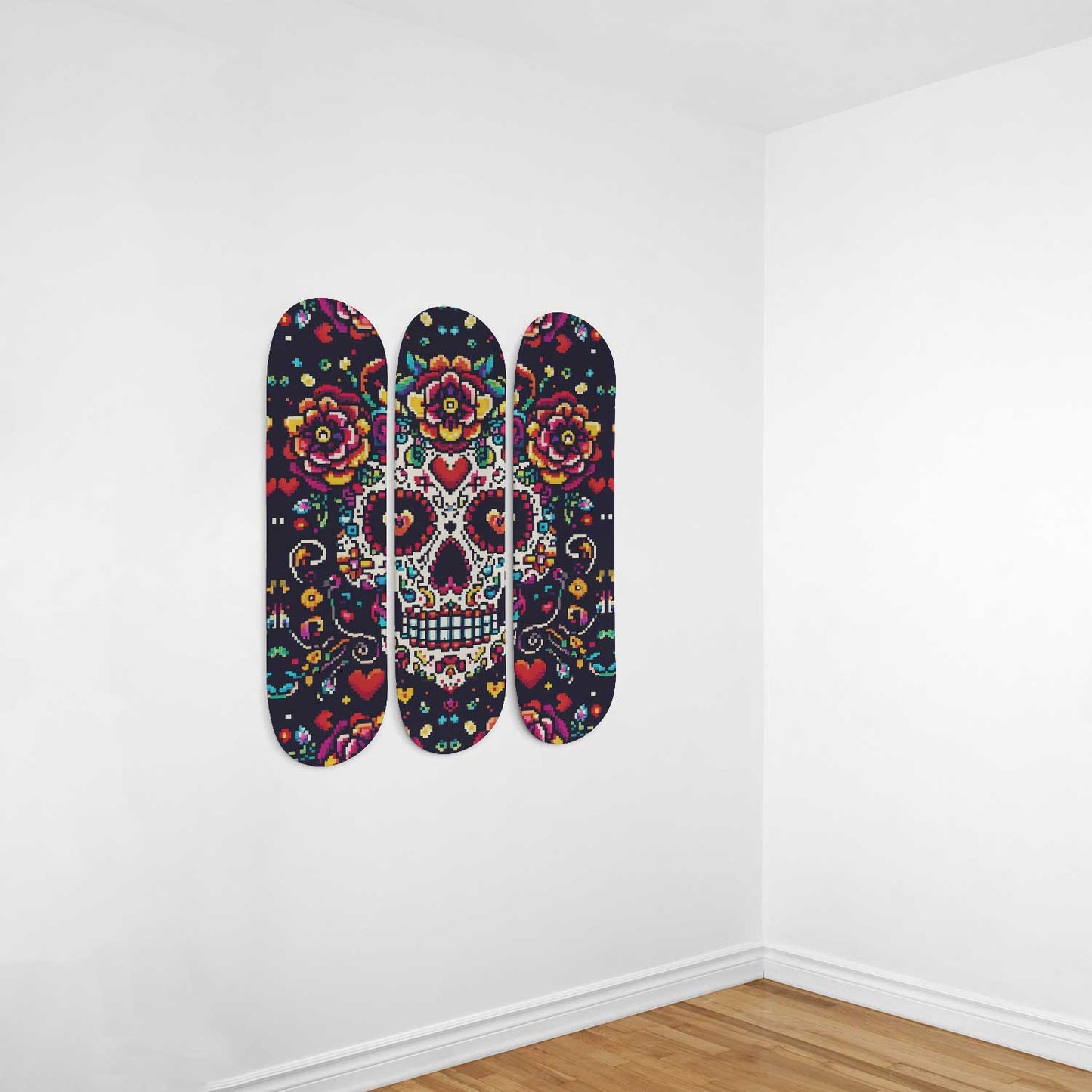 Sugar Skull #8.0 3-Deck Skateboard Wall Art: Dia de los Muertos Delight