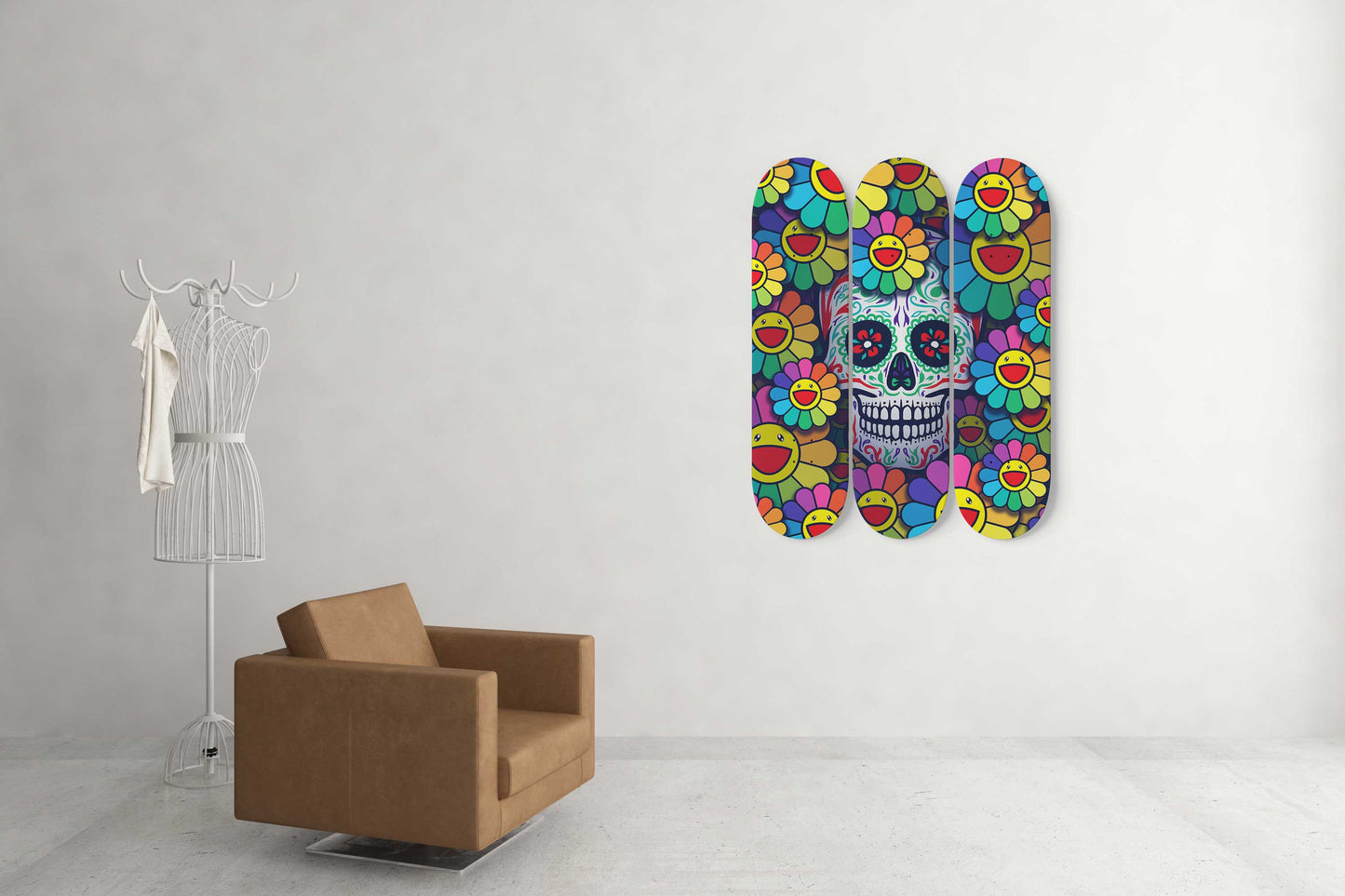 Sugar Skull #9.0 3-Deck Skateboard Wall Art: Dia de los Muertos Delight