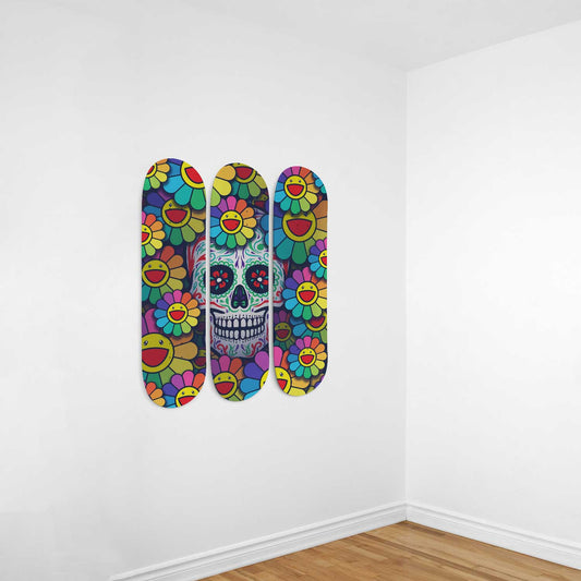 Sugar Skull #9.0 3-Deck Skateboard Wall Art: Dia de los Muertos Delight