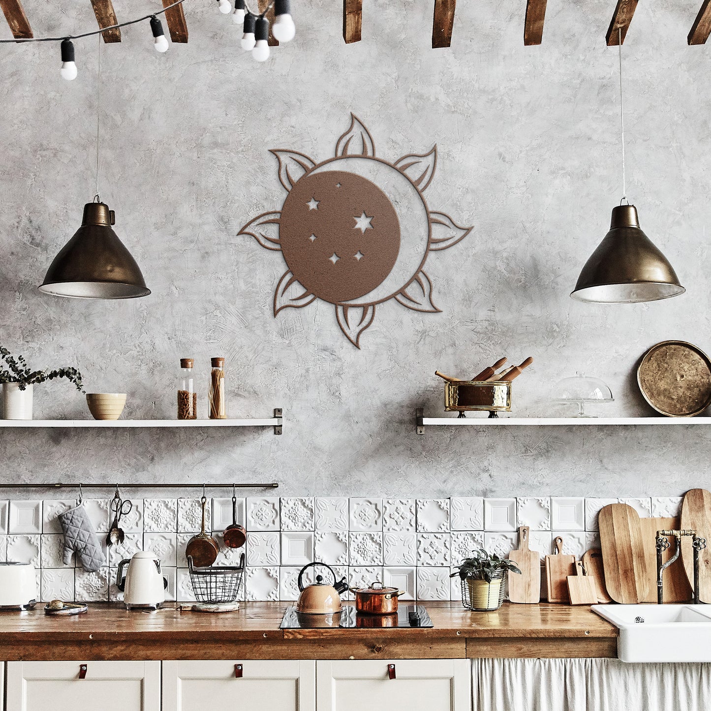 Sun Moon and Stars Metal Wall Art