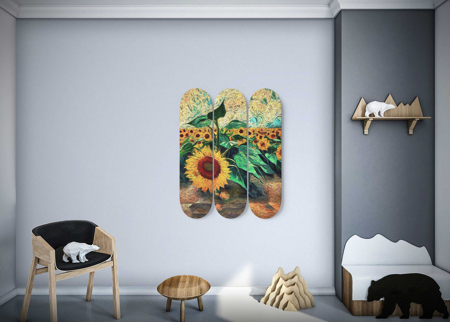 Van Gogh Sunflower Garden 3-Deck Skateboard Wall Art: A Masterpiece with Nature-Inspired Design