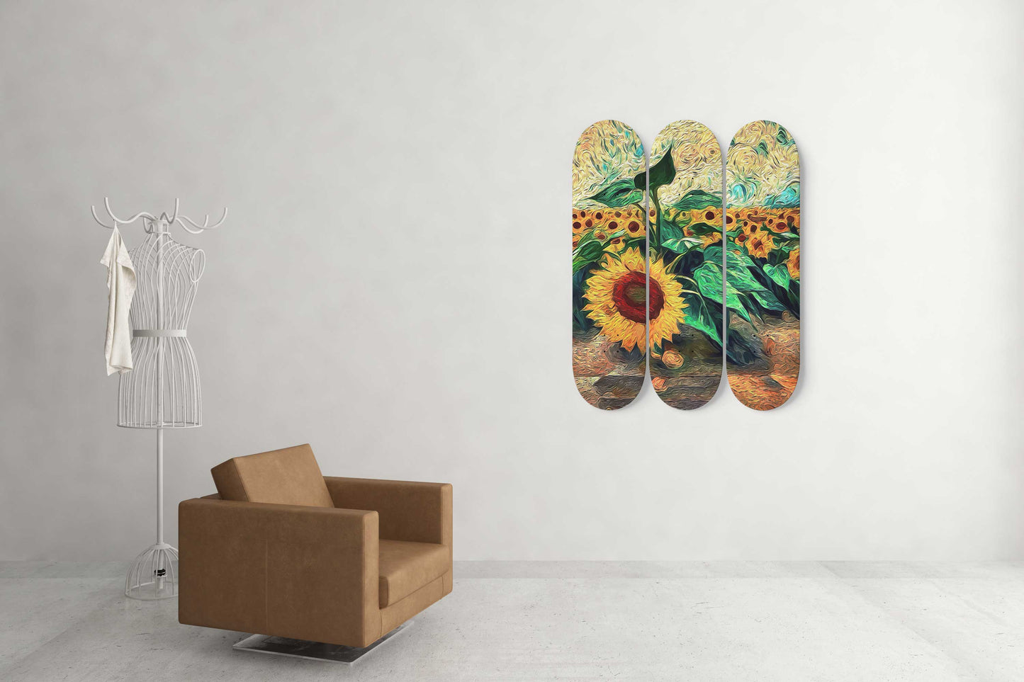 Van Gogh Sunflower Garden 3-Deck Skateboard Wall Art: A Masterpiece with Nature-Inspired Design