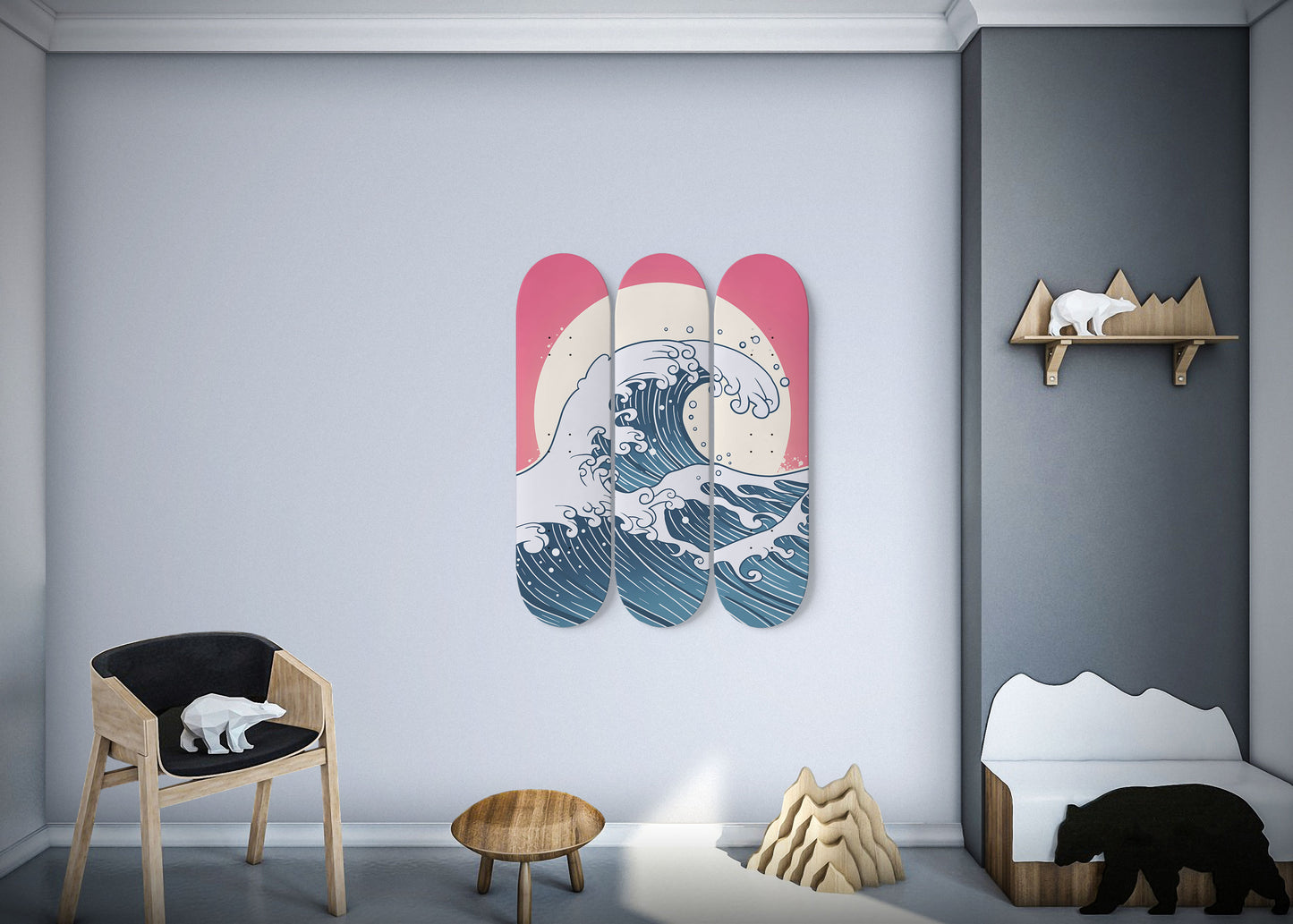 The Great Wave off Kanagawa 3-Deck Skateboard Wall Art: Oceanic Masterpiece