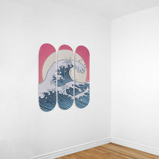 The Great Wave off Kanagawa 3-Deck Skateboard Wall Art: Oceanic Masterpiece