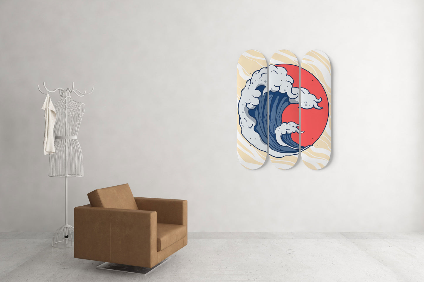 The Huge Japanese Wave 3 Deck Skateboard Wall Art :A Sweet Escape for Urban Decor