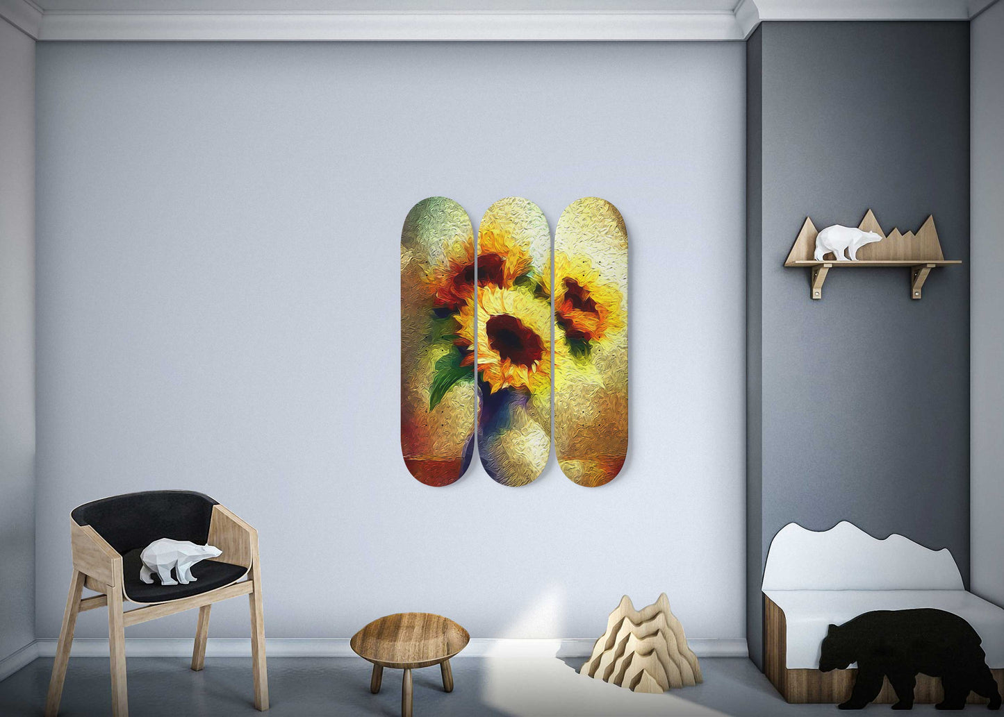 Van Gogh Three Sunflowers in a Vase 3-Deck Skateboard Wall Art