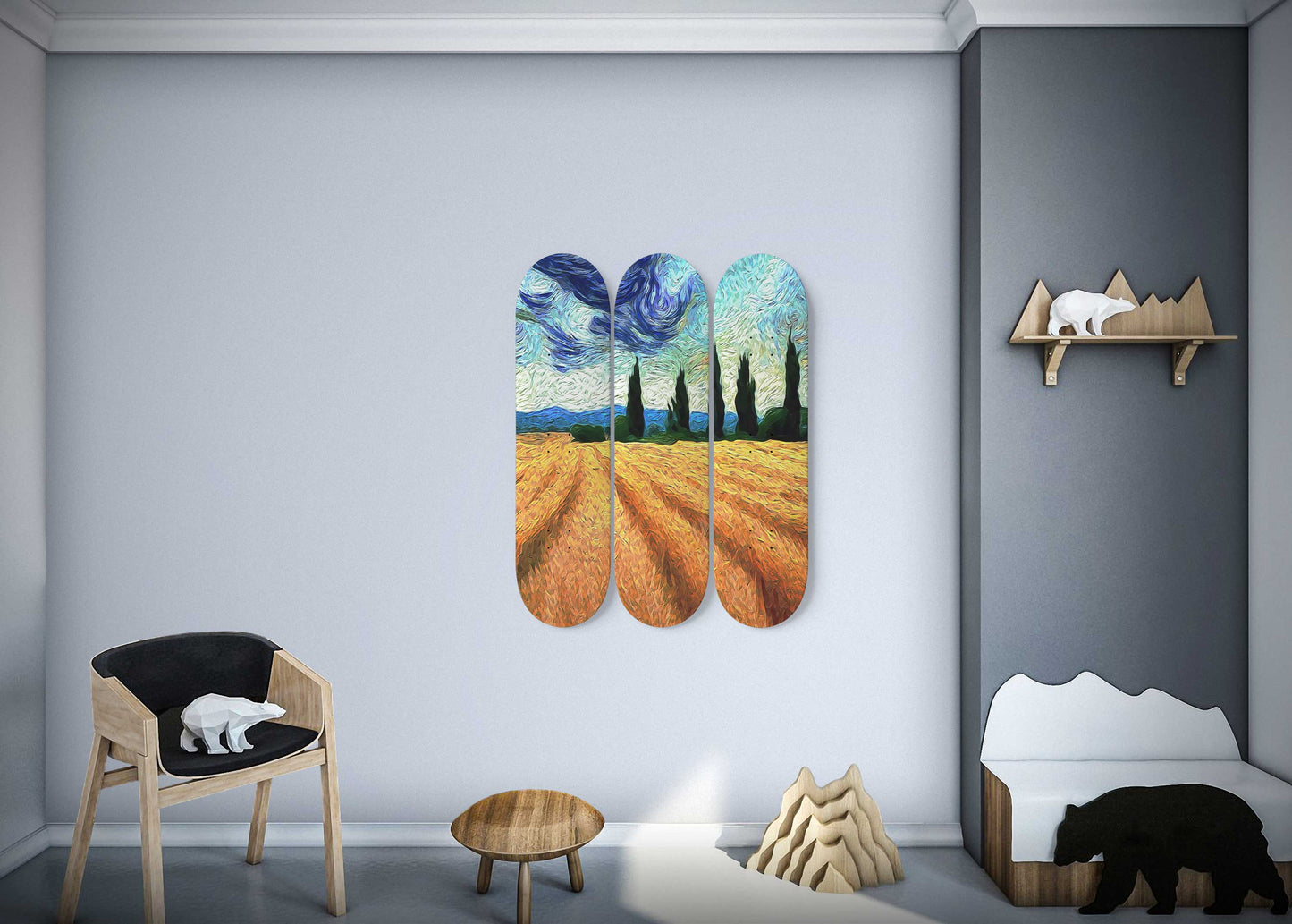 Van Gogh Wheat Field with Cypresses 3-Deck Skateboard Wall Art: A Masterpiece with Nature-Inspired Design