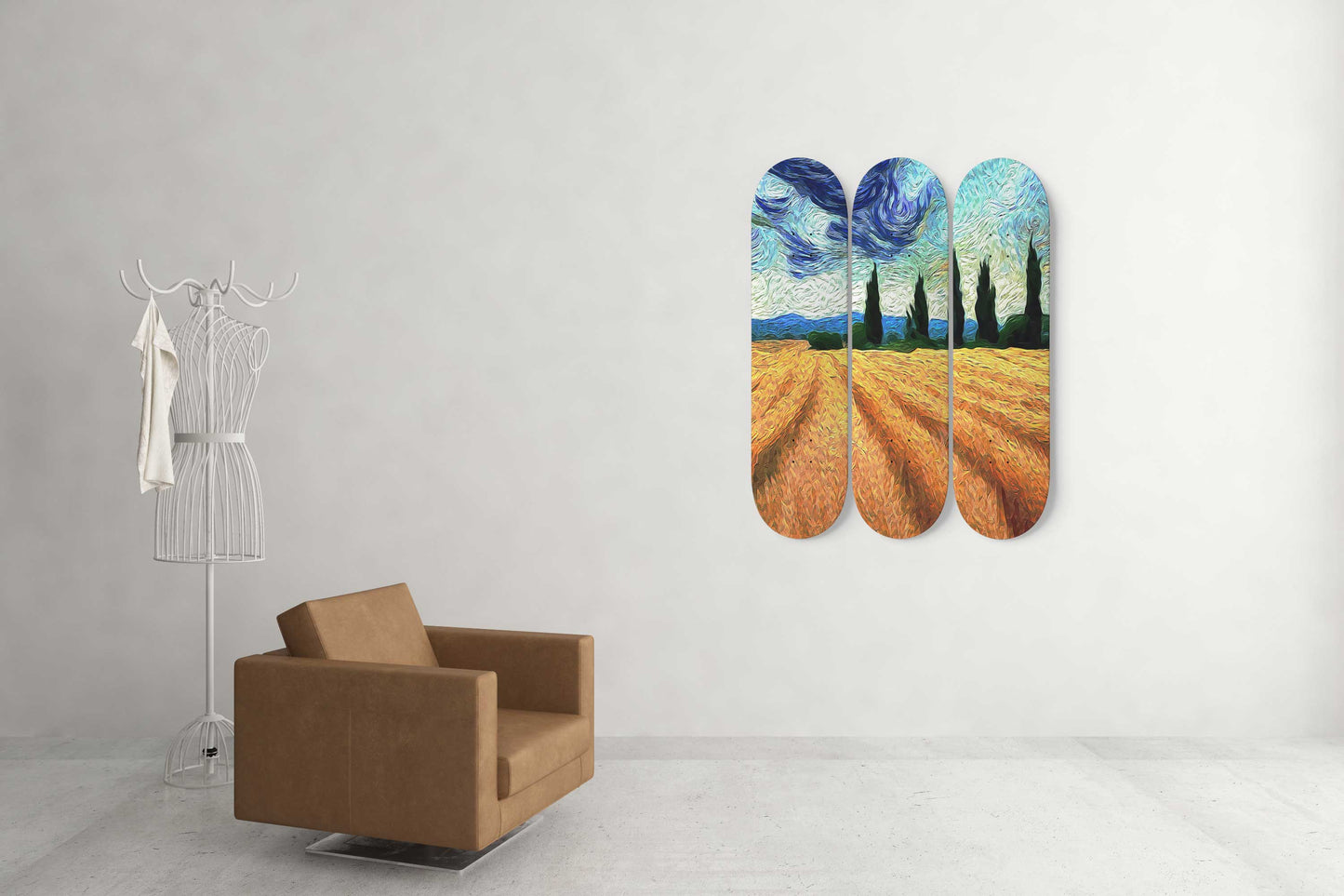 Van Gogh Wheat Field with Cypresses 3-Deck Skateboard Wall Art: A Masterpiece with Nature-Inspired Design