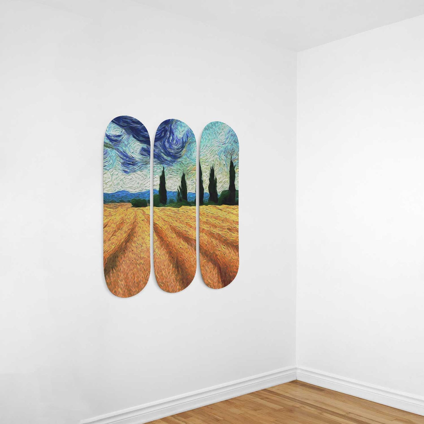 Van Gogh Wheat Field with Cypresses 3-Deck Skateboard Wall Art: A Masterpiece with Nature-Inspired Design