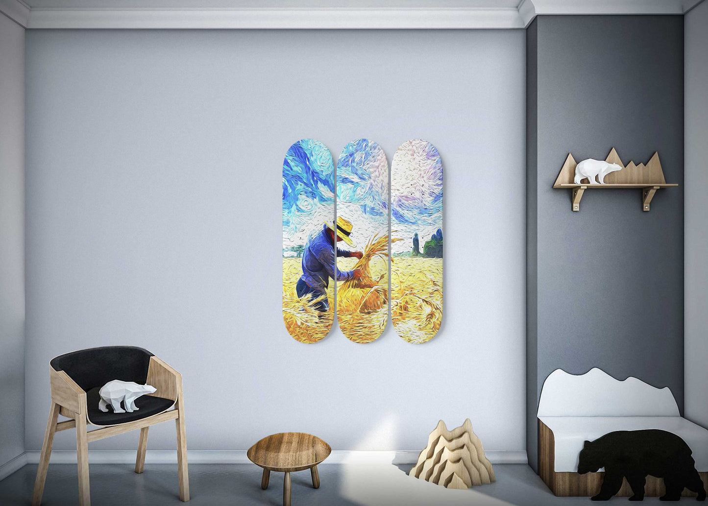 Van Gogh Wheat Farmer 3-Deck Skateboard Wall Art: A Masterpiece with Nature-Inspired Design