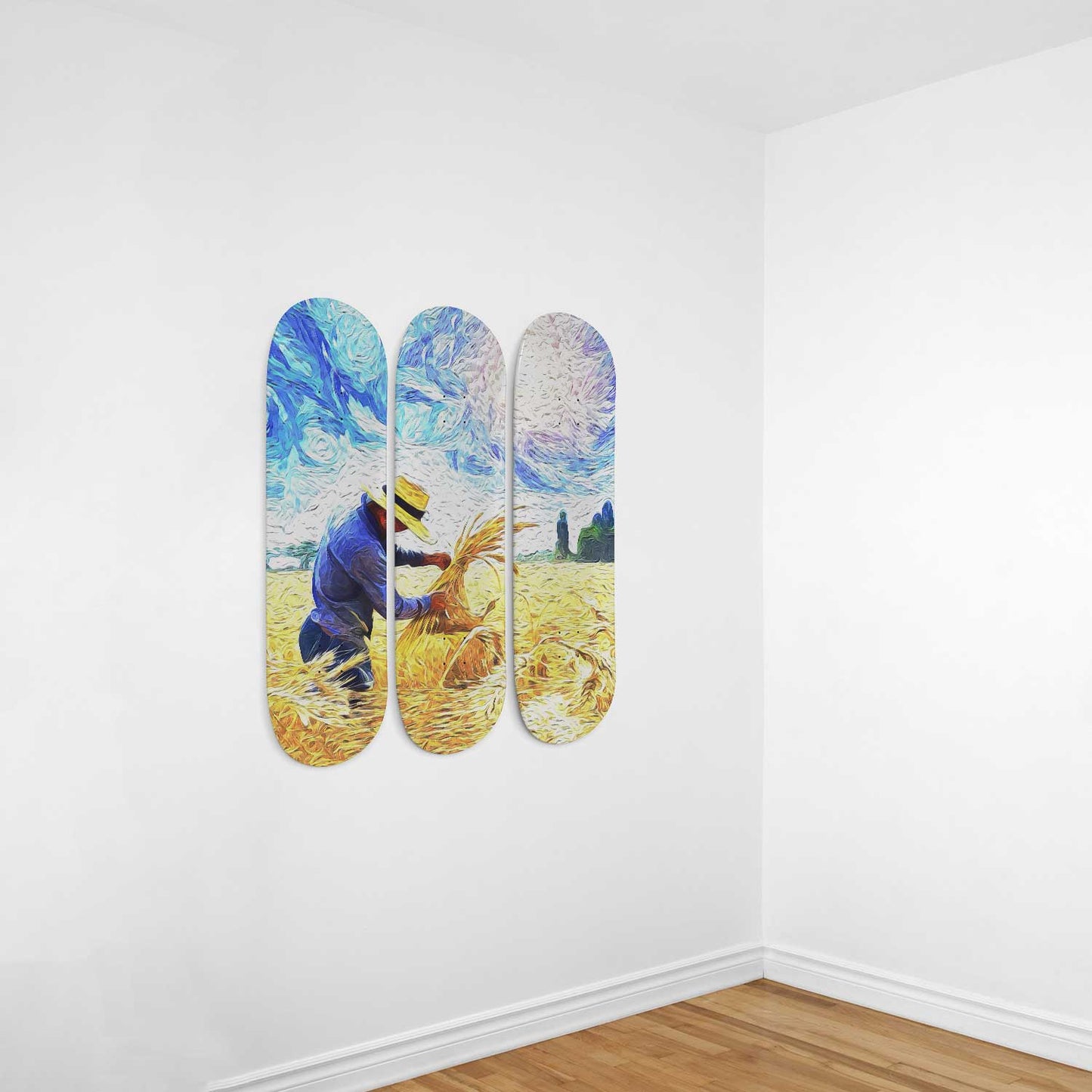 Van Gogh Wheat Farmer 3-Deck Skateboard Wall Art: A Masterpiece with Nature-Inspired Design