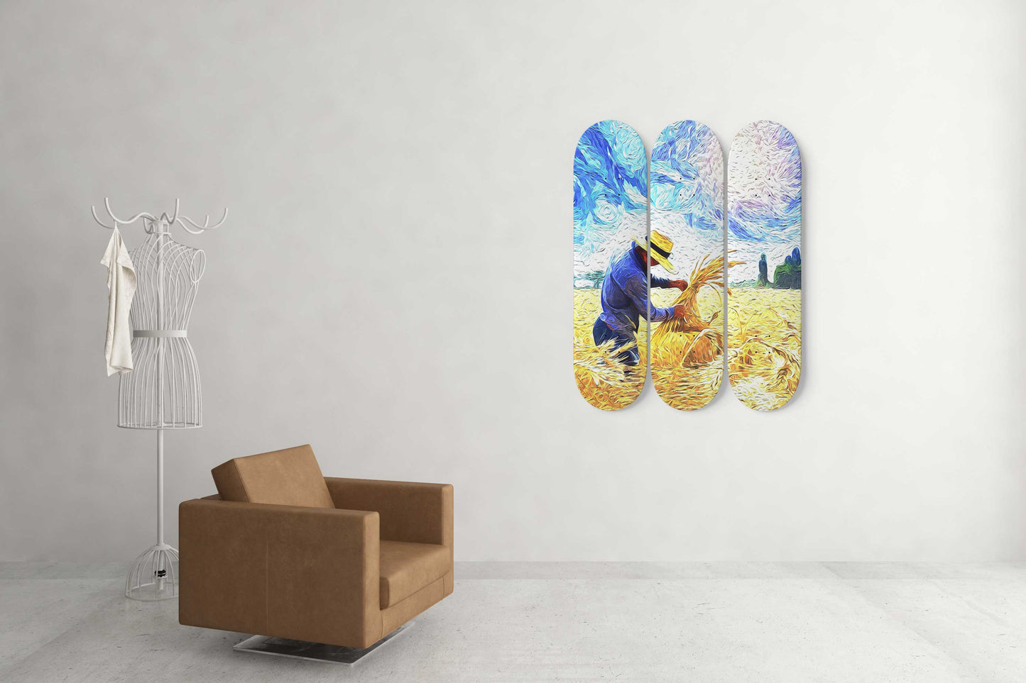 Van Gogh Wheat Farmer 3-Deck Skateboard Wall Art: A Masterpiece with Nature-Inspired Design