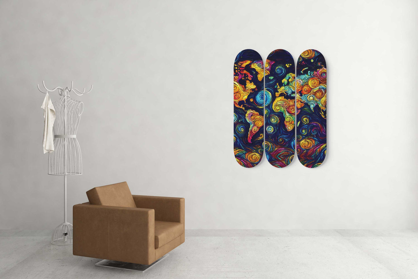 Van Gogh World Map 3-Deck Skateboard Wall Art: Travel with Art