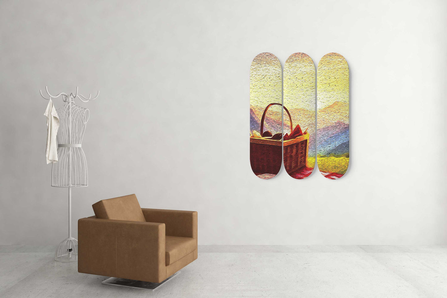 Van Gogh Basket and Sunset 3-Deck Skateboard Wall Art: A Brush with Nature