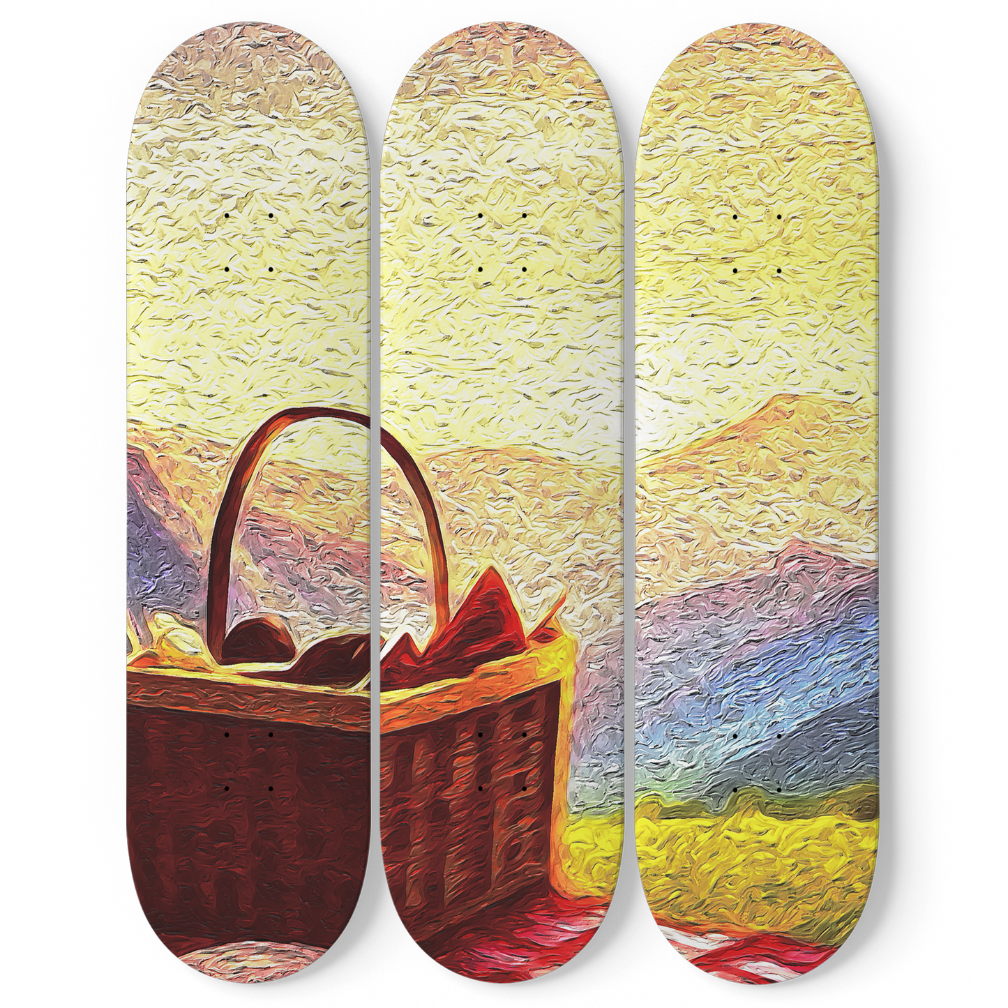 Van Gogh Basket and Sunset 3-Deck Skateboard Wall Art: A Brush with Nature