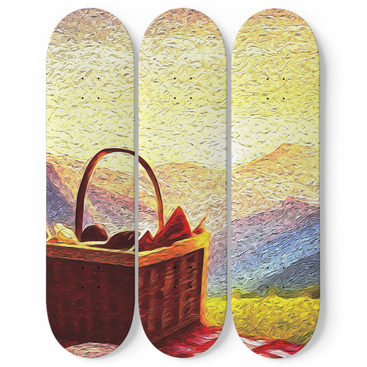 Van Gogh Basket and Sunset 3-Deck Skateboard Wall Art: A Brush with Nature