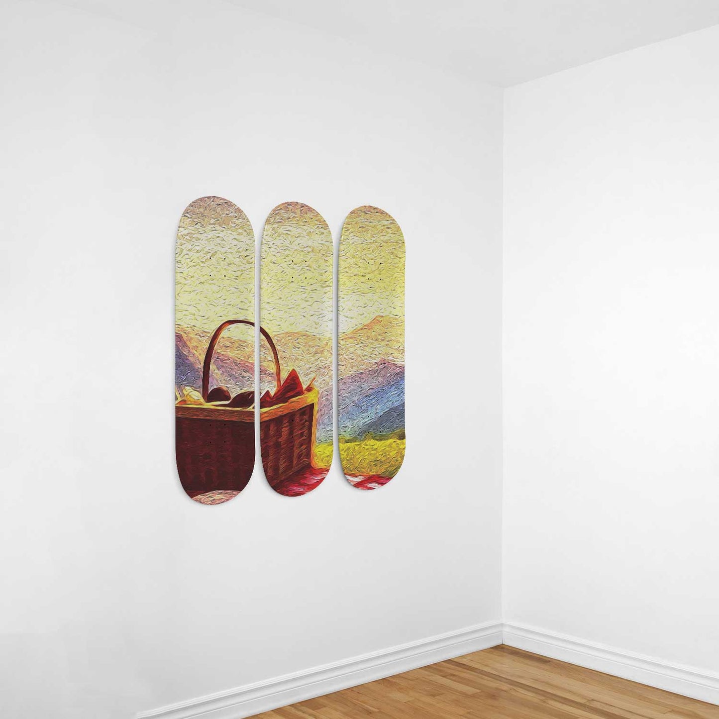 Van Gogh Basket and Sunset 3-Deck Skateboard Wall Art: A Brush with Nature