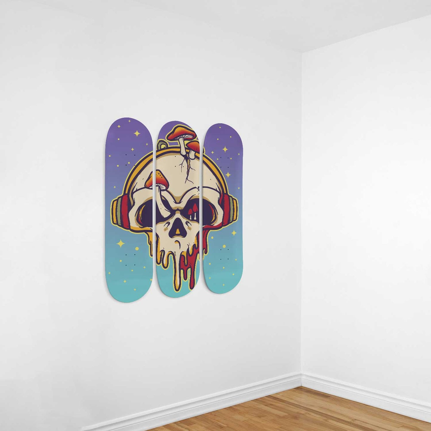 Beats and Skull 3 Deck Skateboard Wall Art: Edgy Urban Design