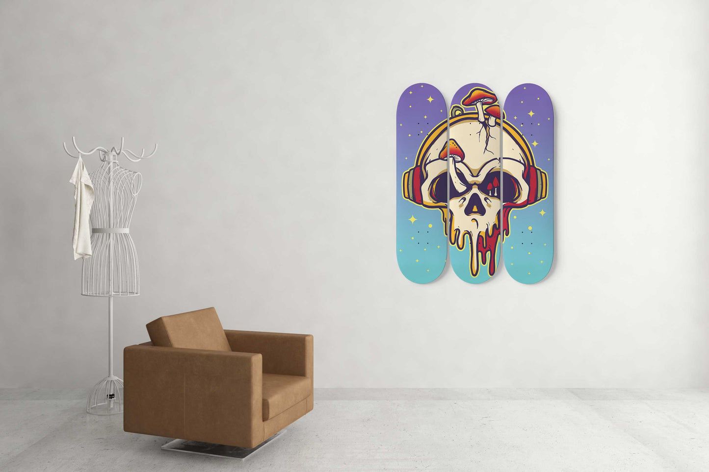 Beats and Skull 3 Deck Skateboard Wall Art: Edgy Urban Design