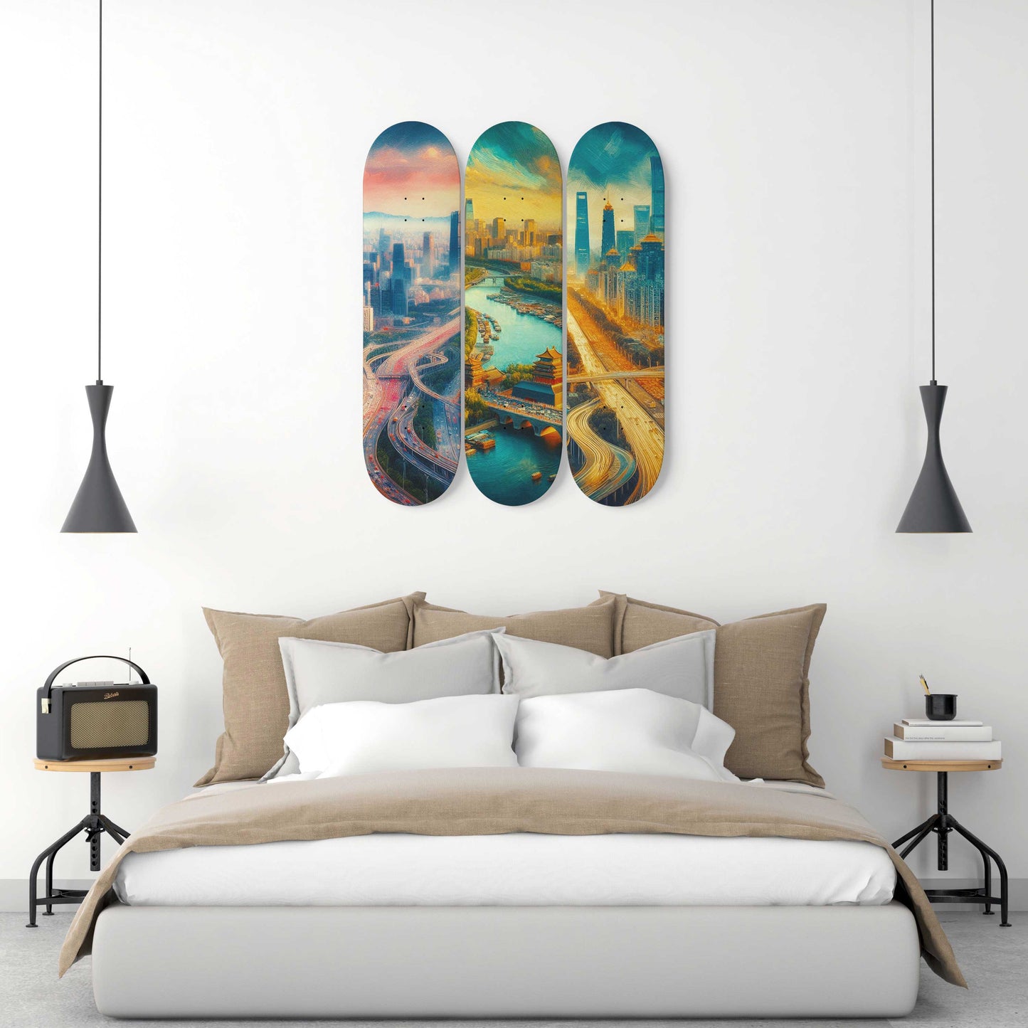 Beijing Cityscaper 3-Deck Skateboard Wall Art