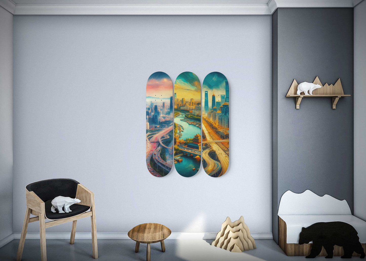 Beijing Cityscaper 3-Deck Skateboard Wall Art