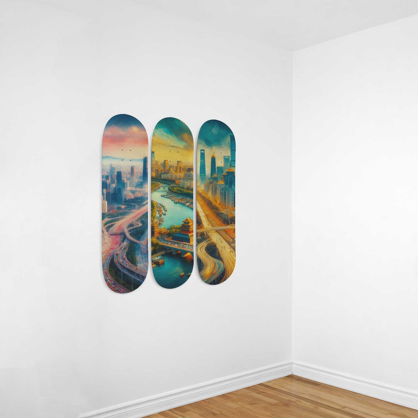 Beijing Cityscaper 3-Deck Skateboard Wall Art