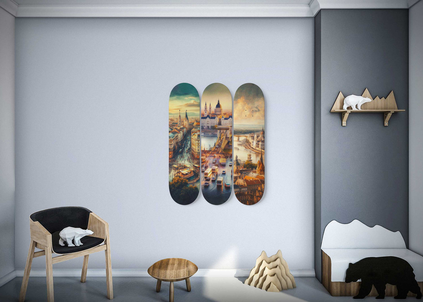 Budapest Cityscaper 3-Deck Skateboard Wall Art
