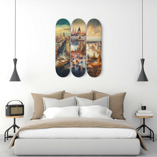 Budapest Cityscaper 3-Deck Skateboard Wall Art