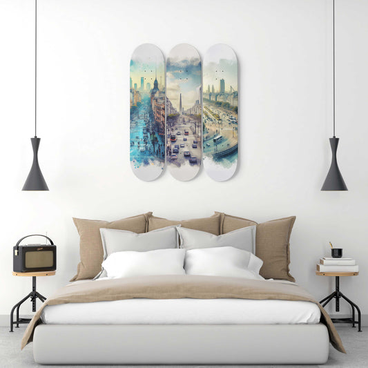 Buenos Aires Cityscaper 3-Deck Skateboard Wall Art
