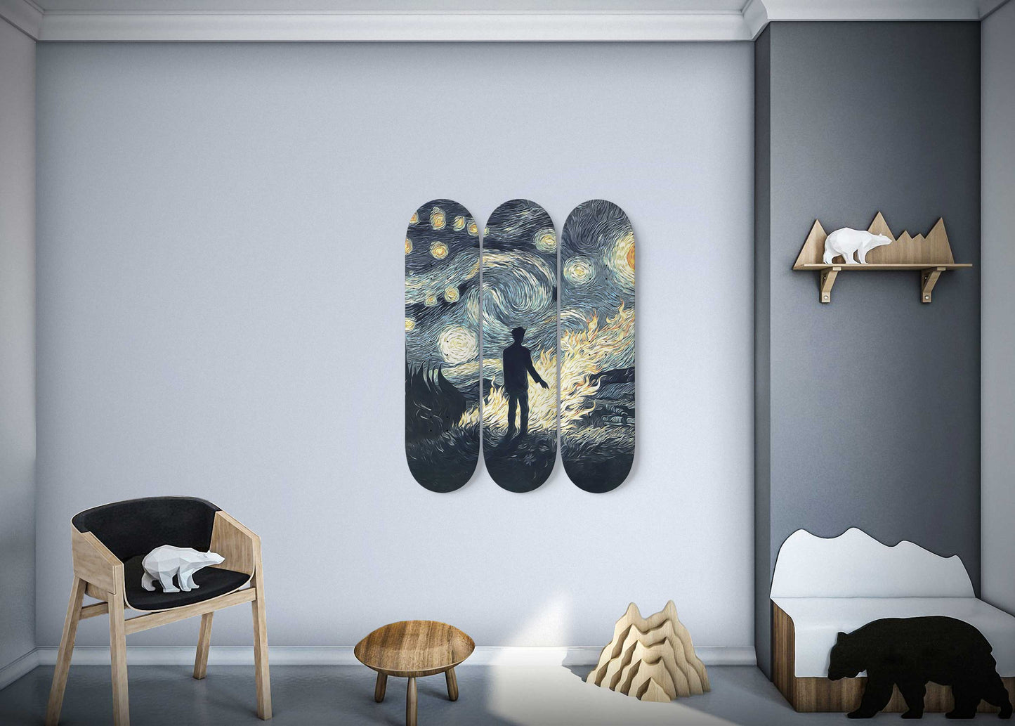 Van Gogh Burning Leaves 3-Deck Skateboard Wall Art: Masterpiece, Nature-Inspired Design