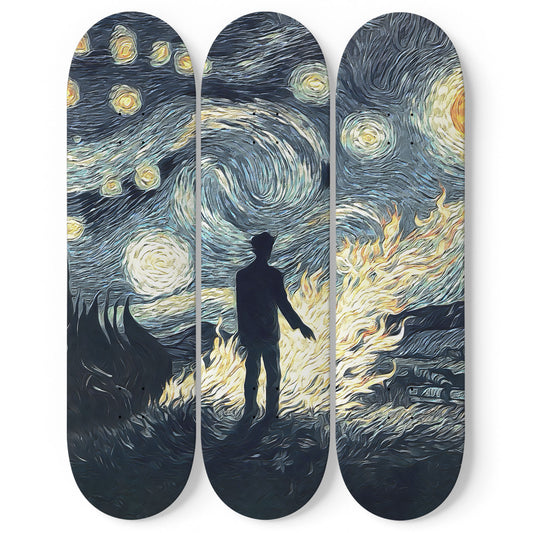 Van Gogh Burning Leaves 3-Deck Skateboard Wall Art: Masterpiece, Nature-Inspired Design