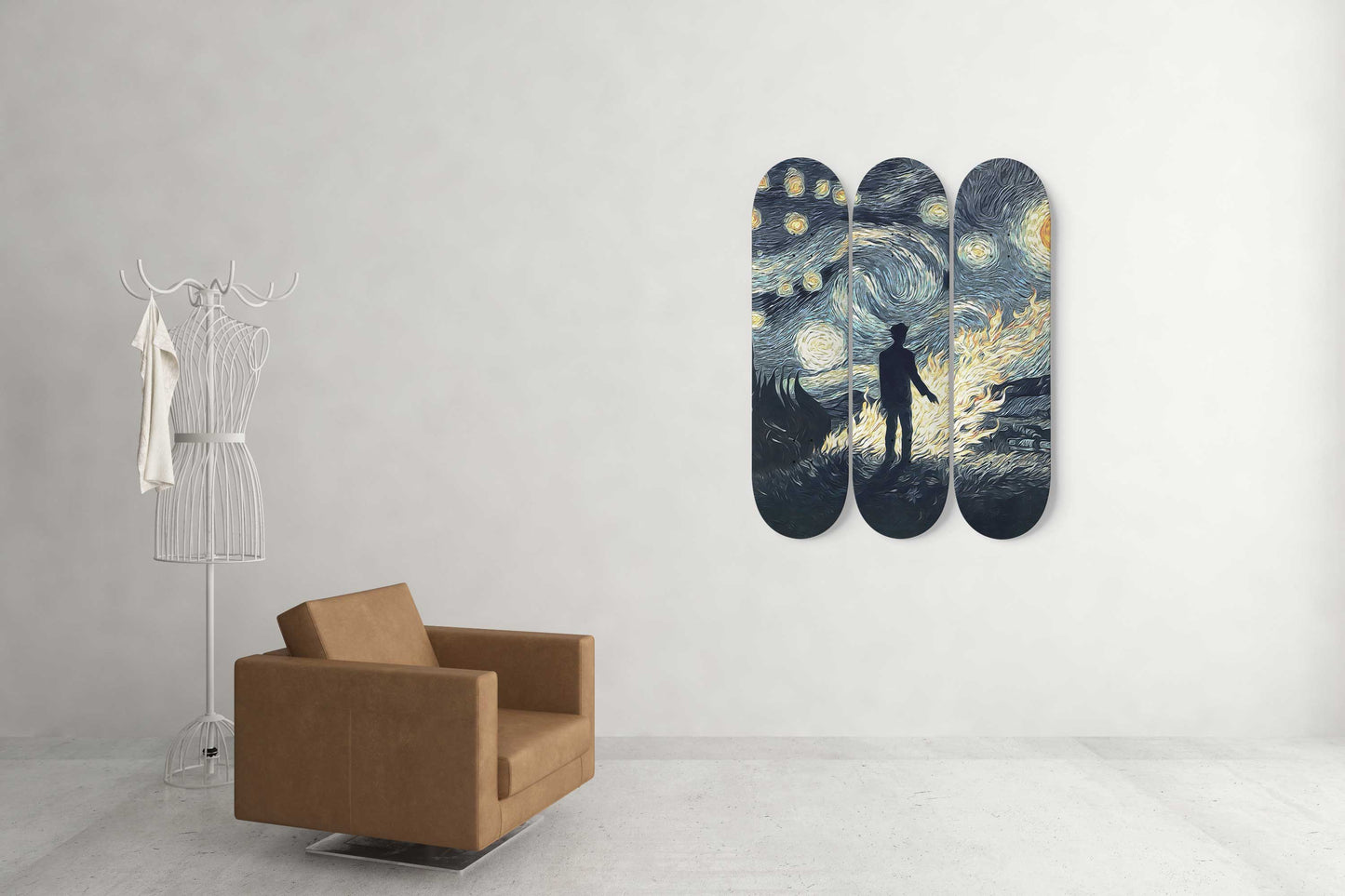 Van Gogh Burning Leaves 3-Deck Skateboard Wall Art: Masterpiece, Nature-Inspired Design