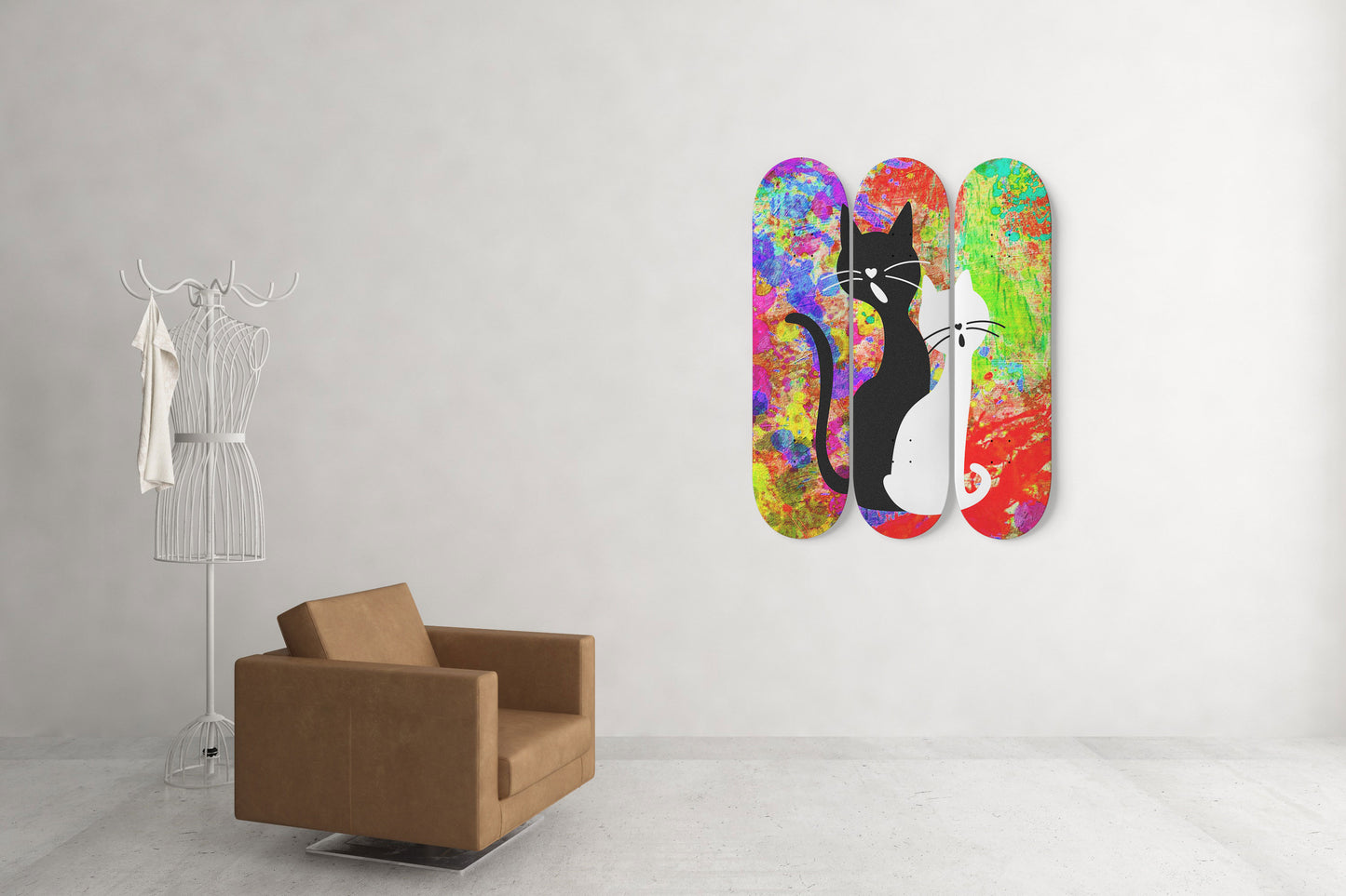 Elegant Cat #2.0 3-Deck Skateboard Wall Art:Adorbale, Colorful Design
